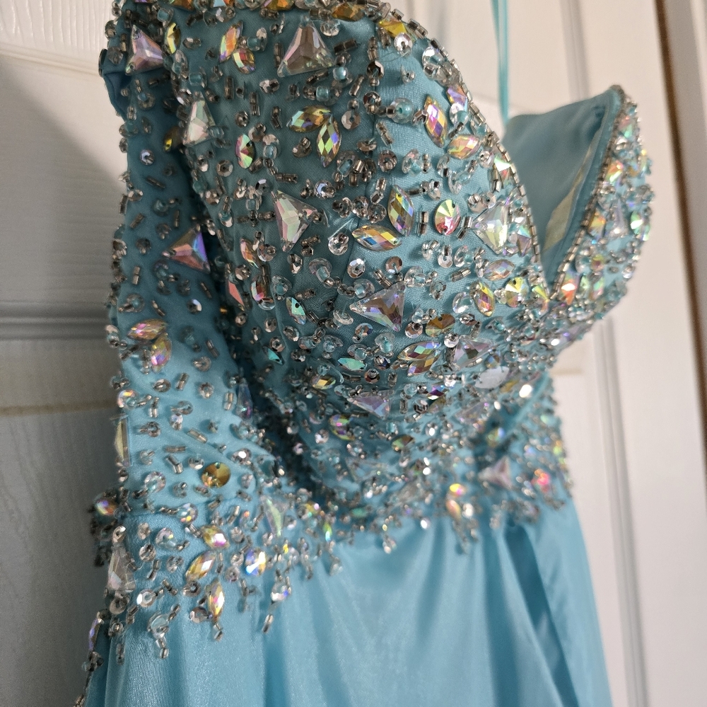 Embellished Blue Strapless Dress